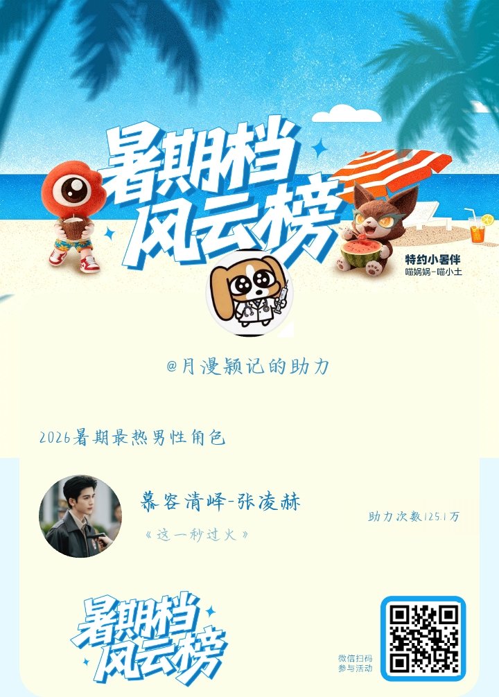 【暑期档风云榜】活动进行中，快来助力他成为今夏最热！2026暑期最热男性角色 暑