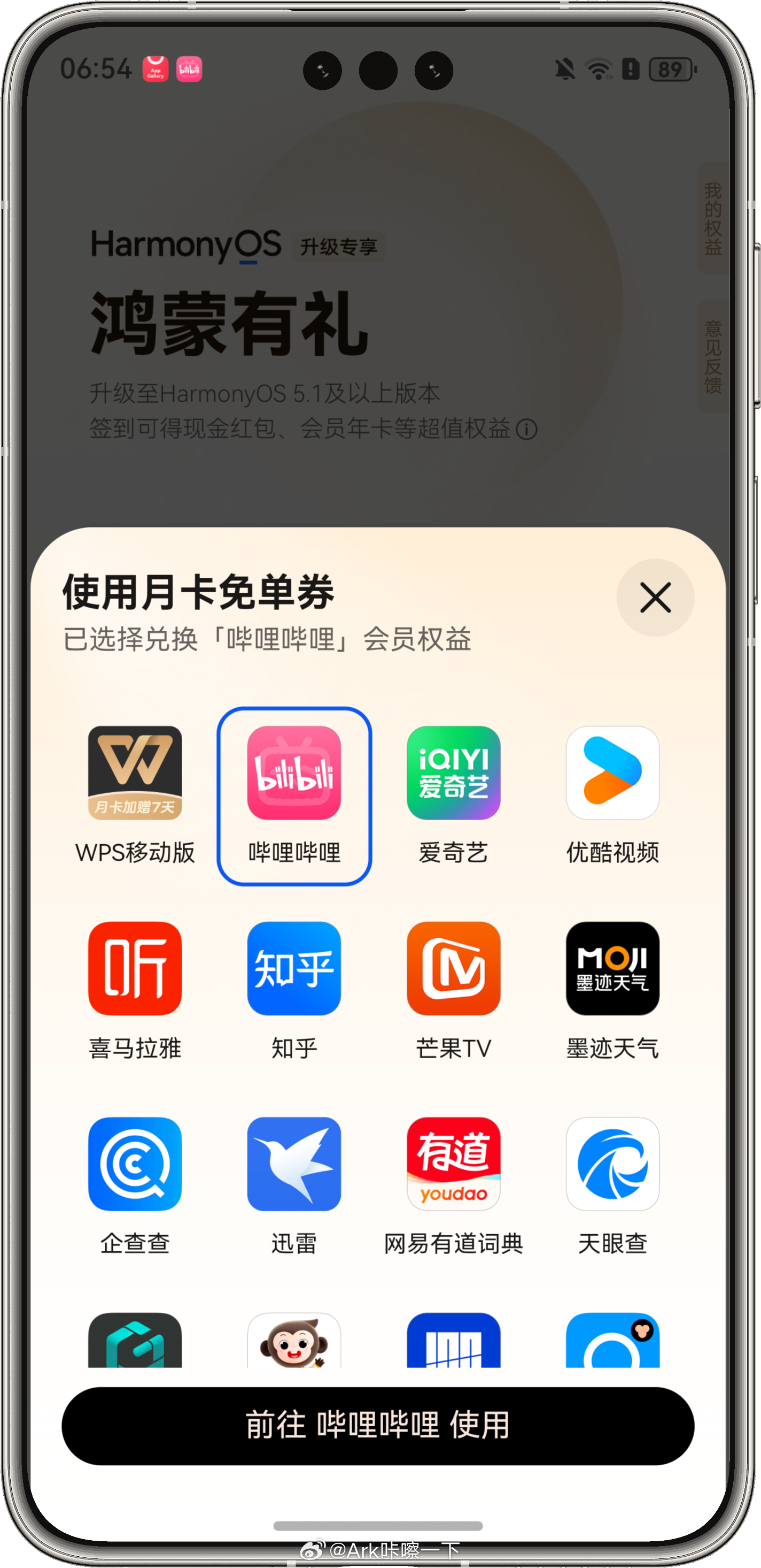早鸭！今日份的鸿蒙6签到，又提一个月B站大会员