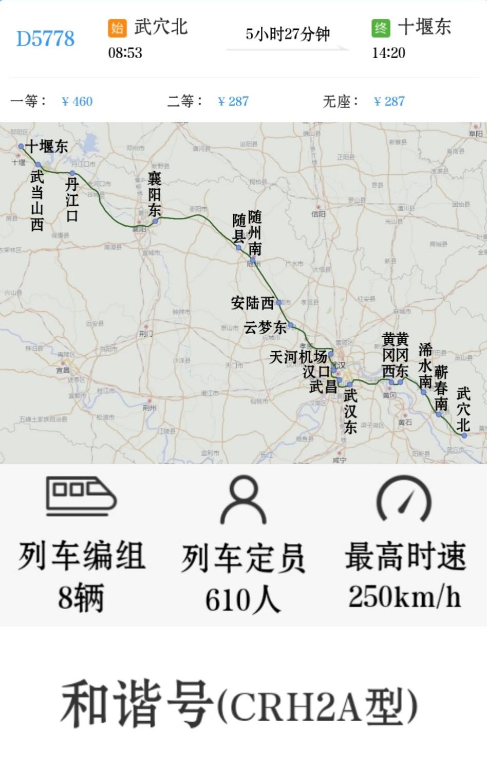 湖北省内东西方向运行最长一对高铁线路
武穴北到十堰东D5778/D5779次
十