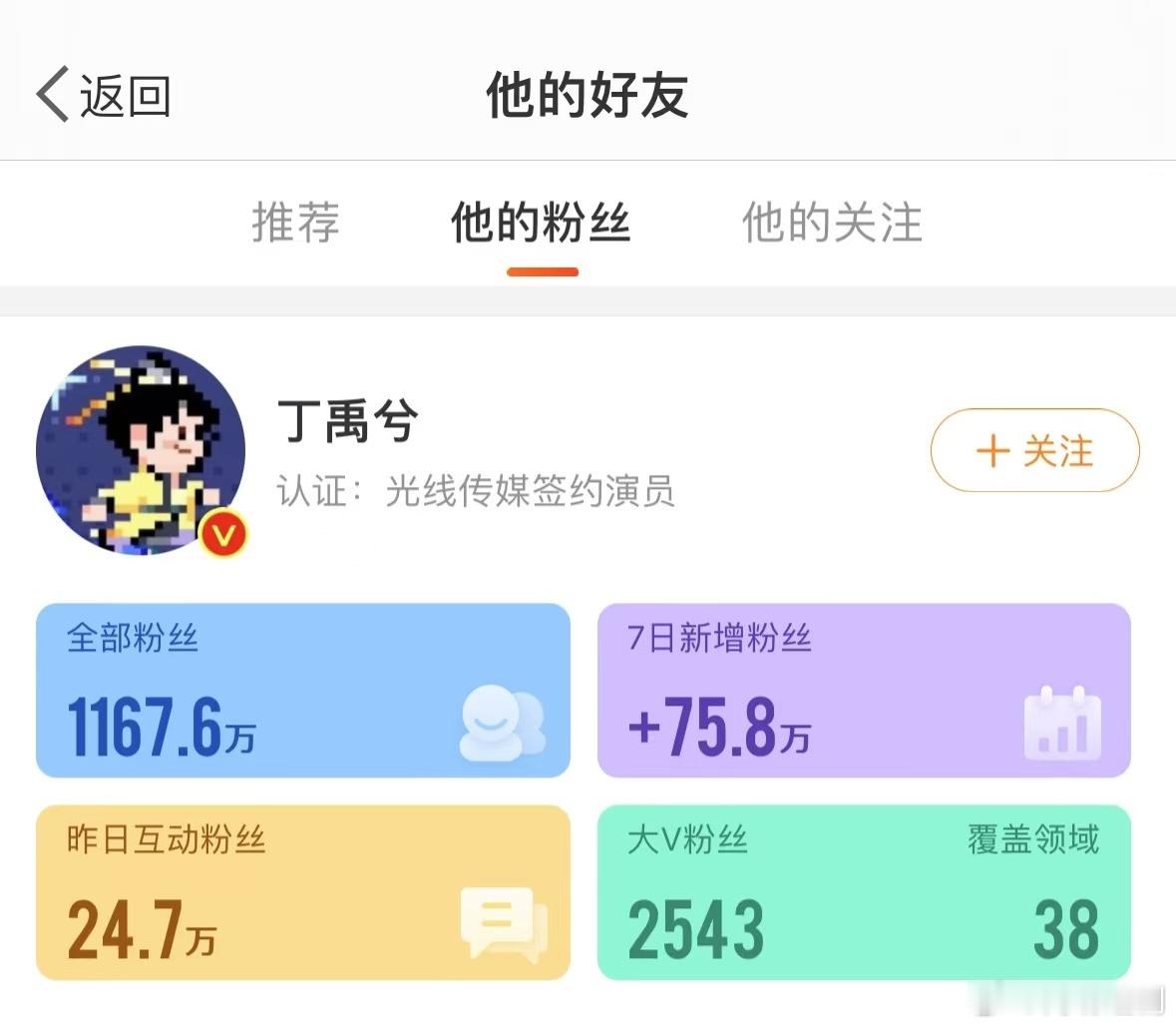 #丁禹兮7天涨粉75万##丁禹兮7天涨粉量# 丁禹兮在七天时间里涨粉达 75 万