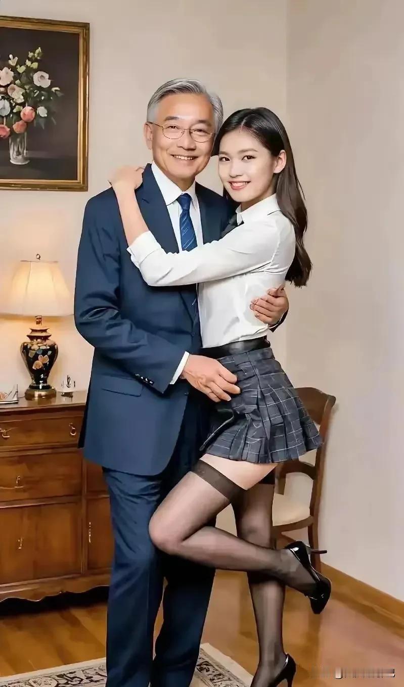 典型的老夫少妻，
看来这老头有钱啊，

这女的是大学生的话，
又要少奋斗几十年了