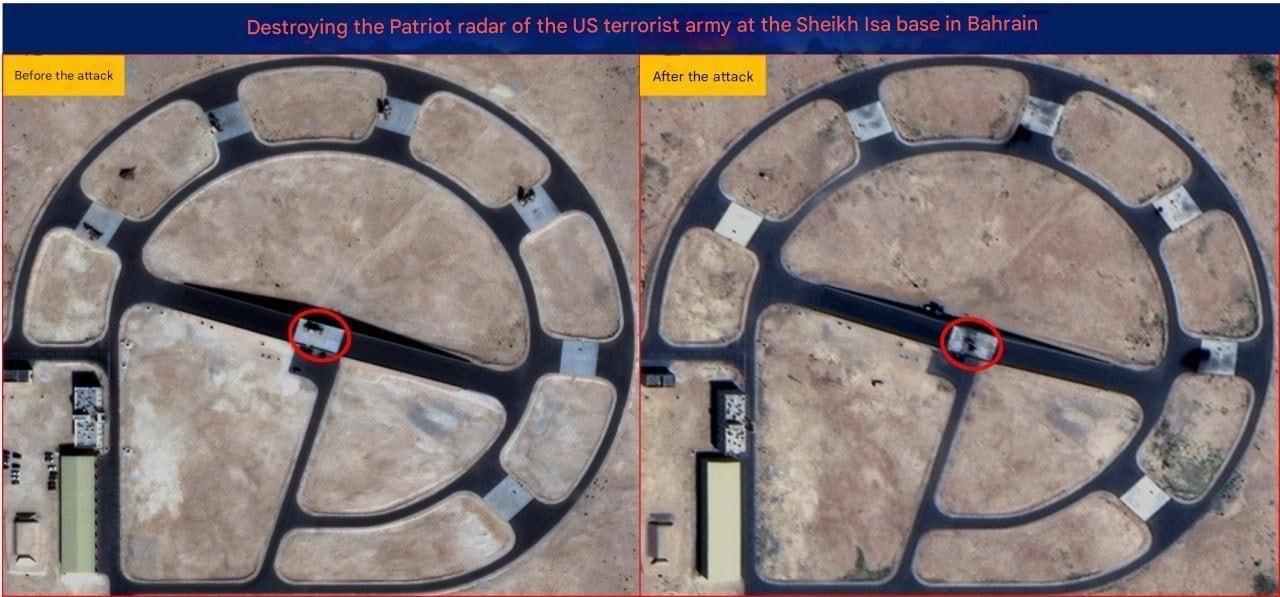 伊朗伊斯兰革命卫队公布了前后对比的卫星图像，声称其袭击了巴林的两个关键美国雷达系