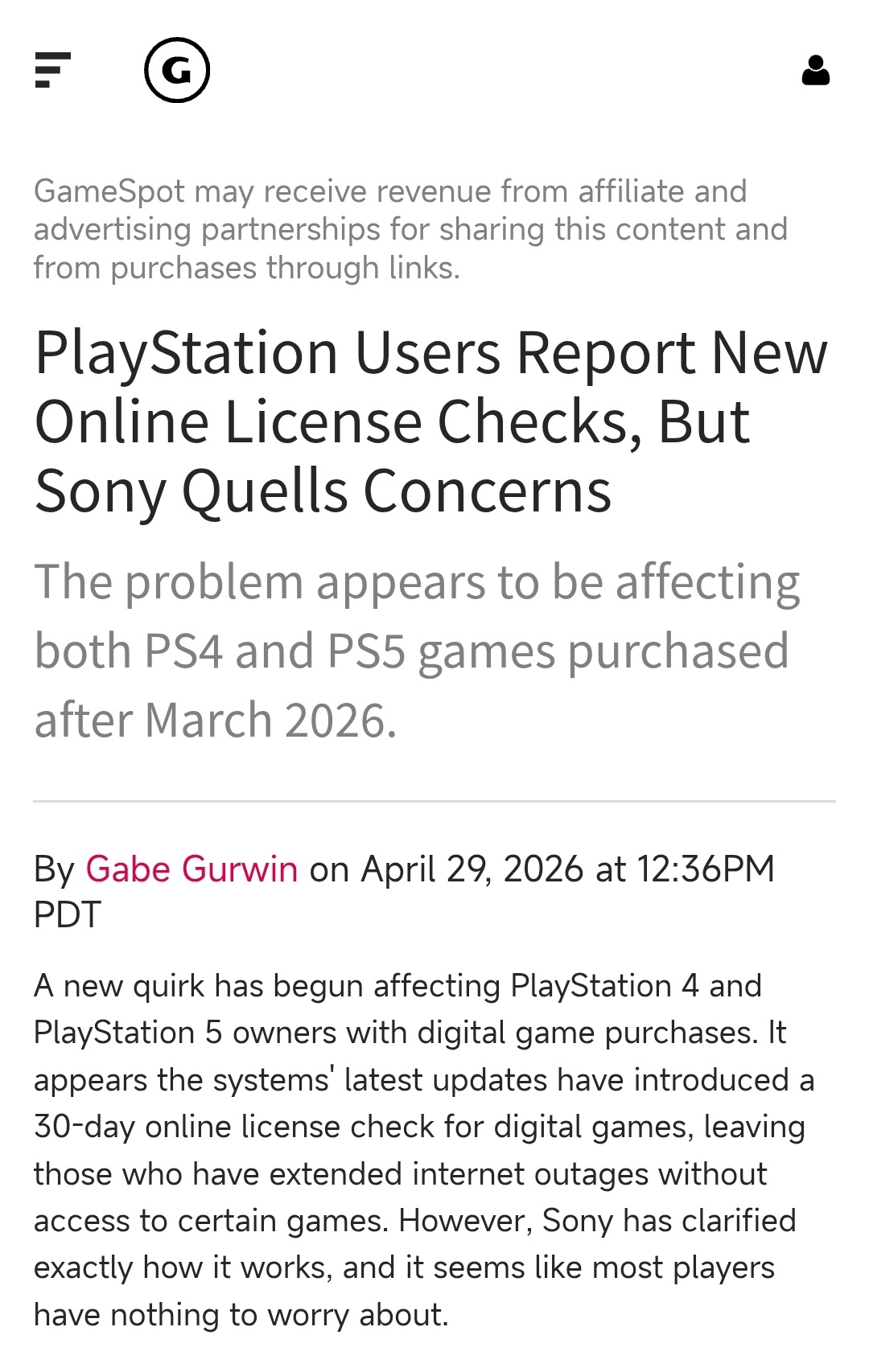 索尼澄清30天认证期传闻 前两天PlayStation因为疑似需要购买了数字版游