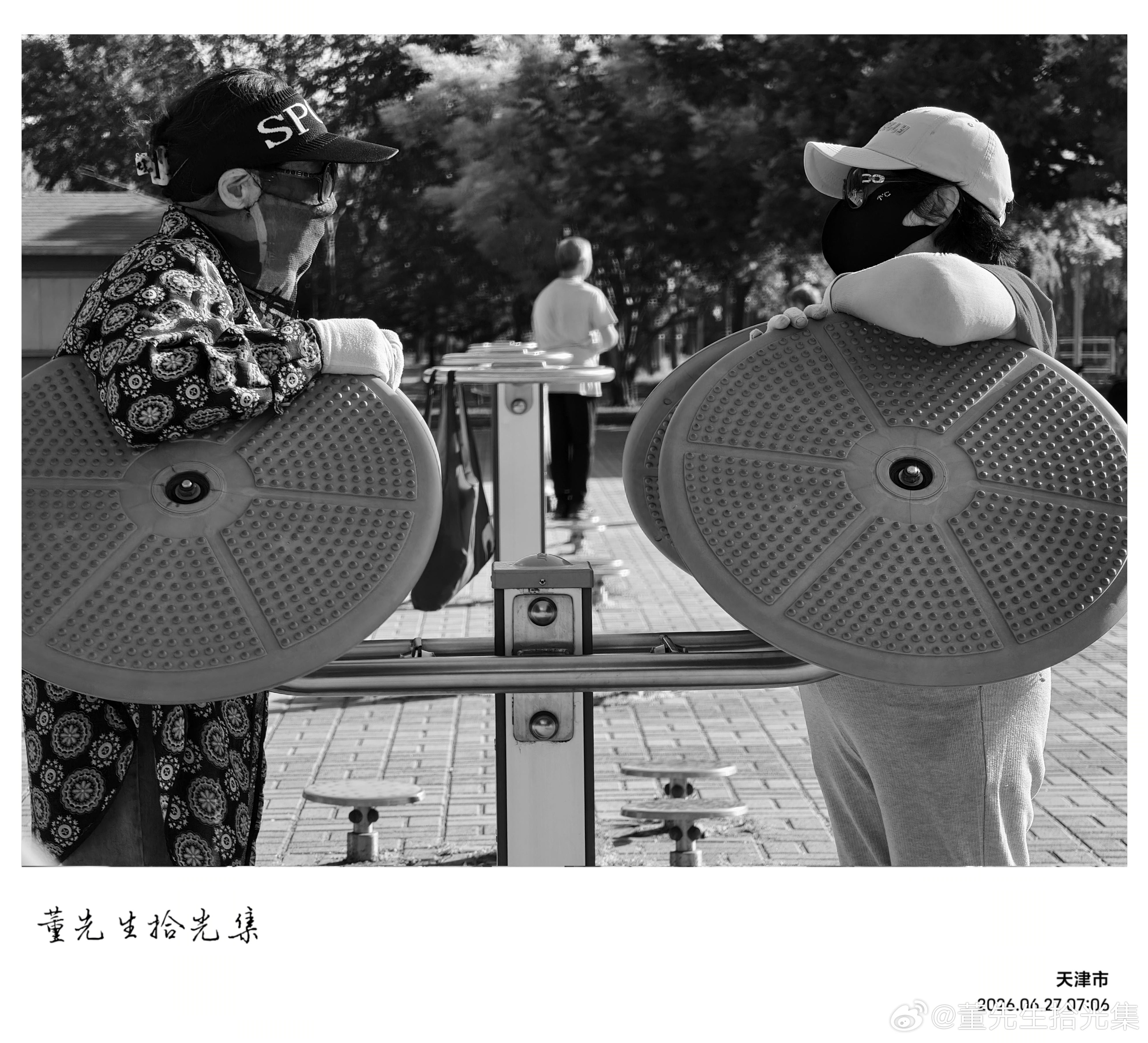 清平乐·晨园絮语晓光筛树，露浥苔痕古。双影凭栏闲对语，机石转时风住。鬓边霜色微侵