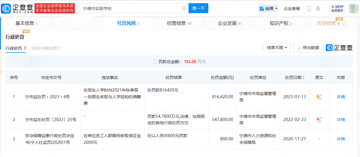 福建宁德一高中多次收入学赞助费被罚
