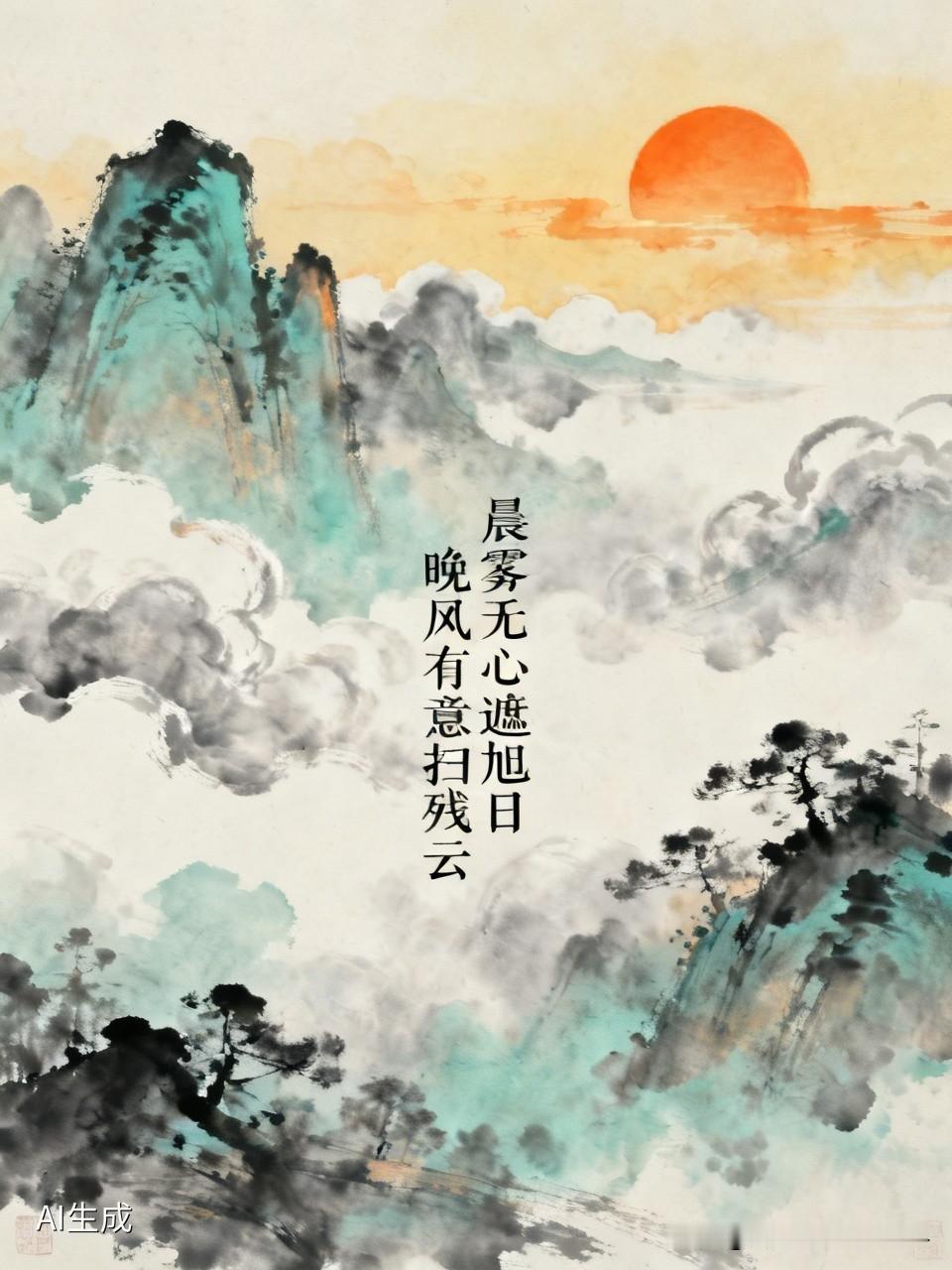 下联：晚风有意扫残云，对上联上联，晨雾无心遮旭日！[微风]