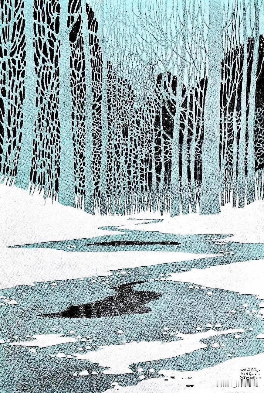 这幅版画是美国画家和插画师 沃尔特·金·斯通 (Walter King Ston