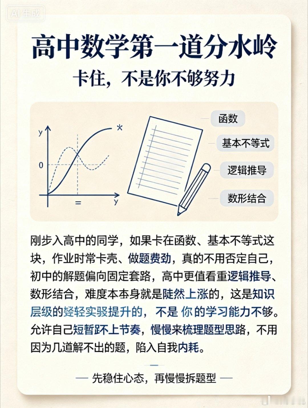 刚步入高中的同学，如果卡在函数、基本不等式这块，作业时常卡壳、做题费劲，真的不用