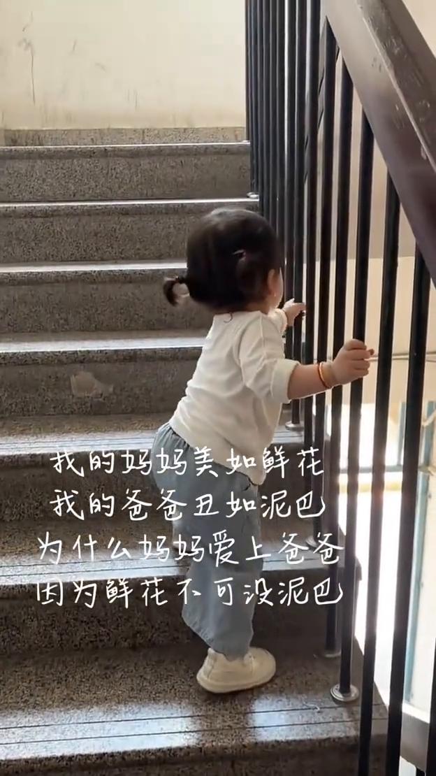 我的妈妈美如鲜花，我的爸爸丑如泥巴。为什么妈妈爱上爸爸，只因为鲜花不可没泥巴。