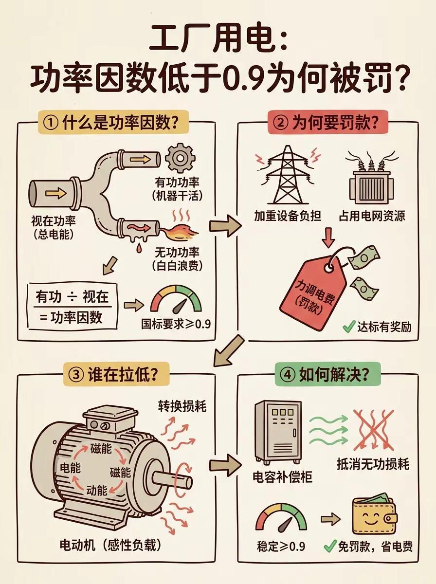 功率因数低于 0.9，为啥会被罚款？电工 电工知识