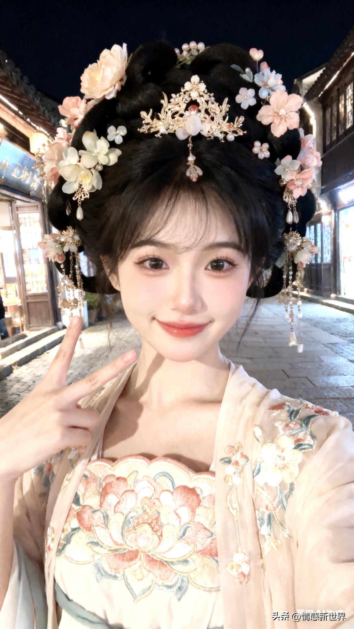 这姑娘打扮得真漂亮，像古代美人。女古装美女 国风古美人 古代女子风格