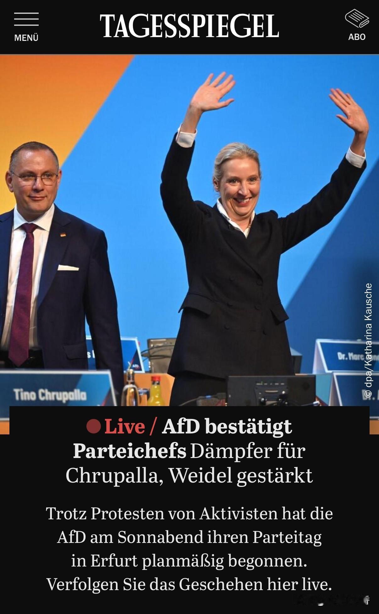 周六，德国极右翼政党选择党（AFD），其党首是这边大众熟悉的魏德尔女生。
在行动