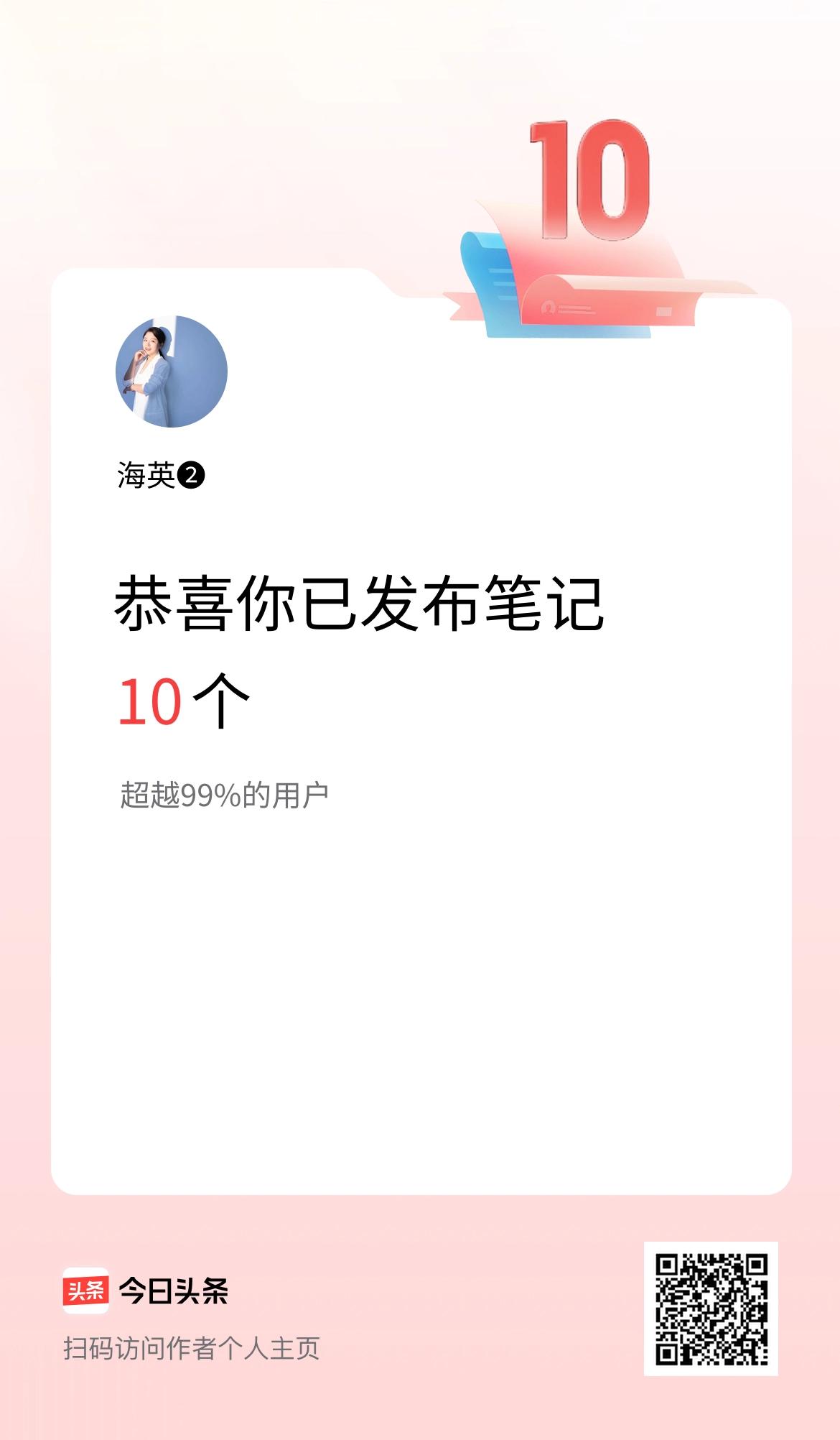我在头条累计投稿笔记10个