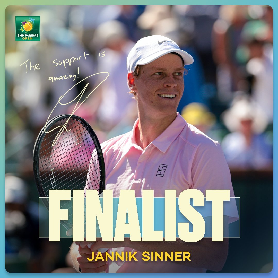 一觉醒来，辛纳6-2、6-4击败兹维列夫，率先打进印第安维尔斯大师赛决赛，将迎战