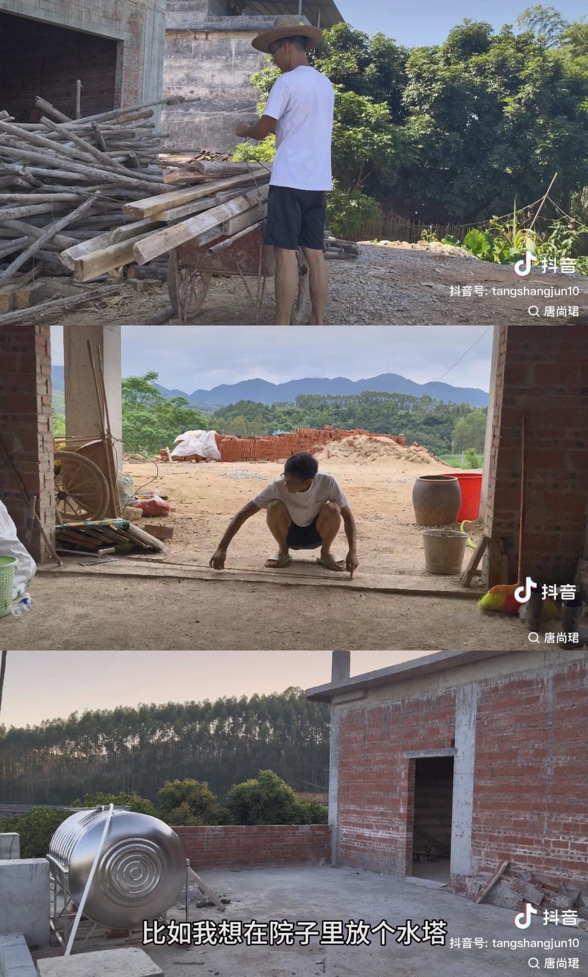 唐尚珺自己设计装修图纸，先装修一楼住着二楼随后再装修。

唐尚珺自己画装修图纸规
