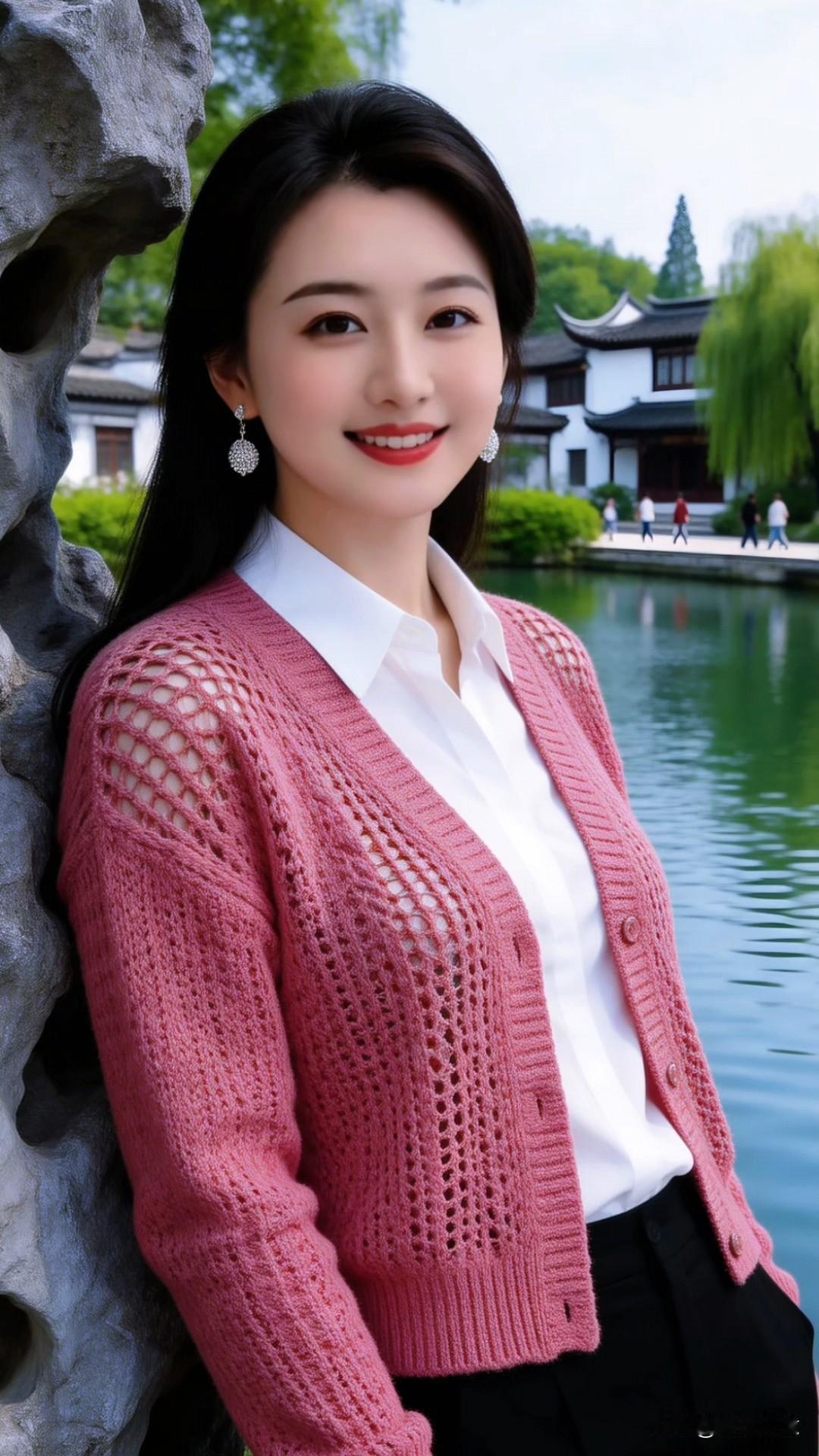 今天给大家分享一套超适配春日氛围感穿搭。
这身柔雾粉镂空针织开衫真的太绝了！温柔