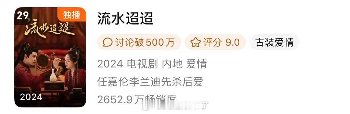 任嘉伦《流水迢迢》腾讯年榜又升一位 ​​​