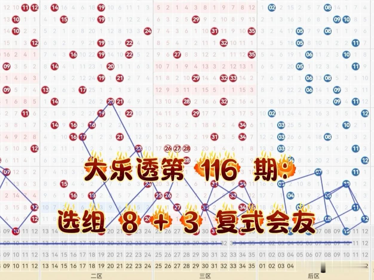 大乐透第 116 期：选组 8 + 3 复式会友。
上期复式会友选中前区两枚 0