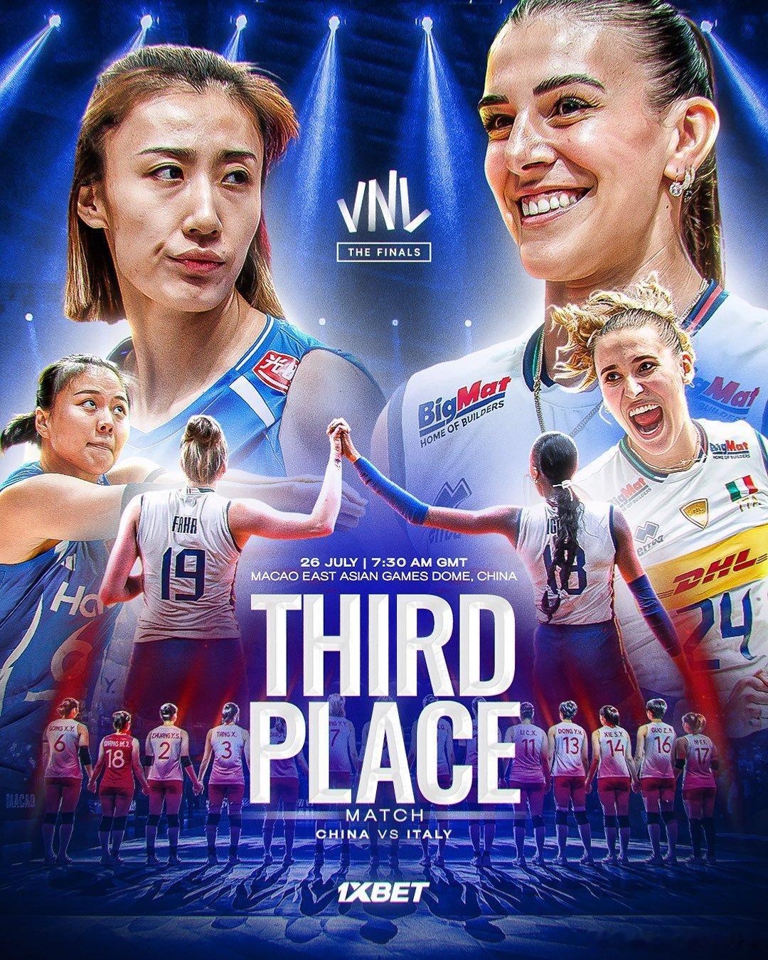 2026年世界女排联赛 中国女排vs意大利女排 🥉 VNL铜牌战，中意首发阵容