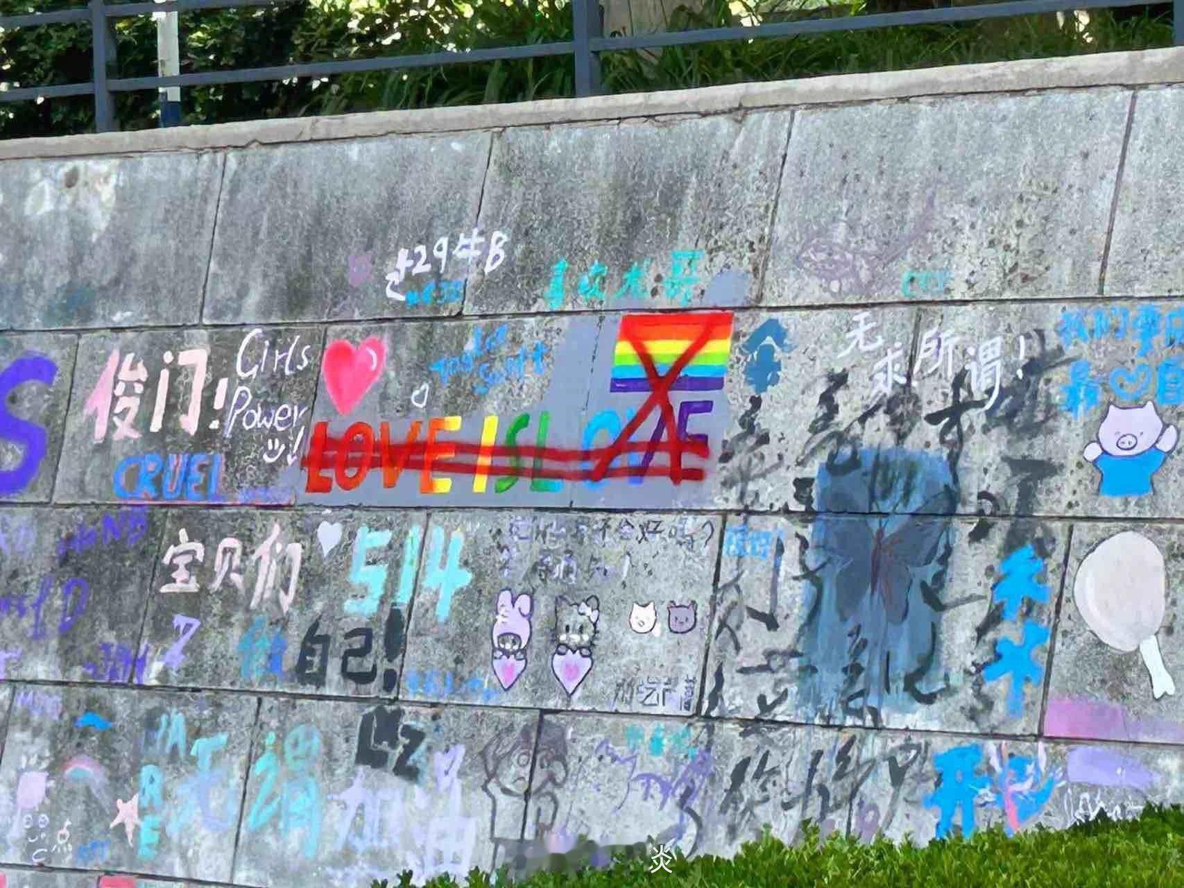 大连工业大学校内LGBT涂鸦彩虹标志被打叉!学生直言：我干的!这里是大学，不是同