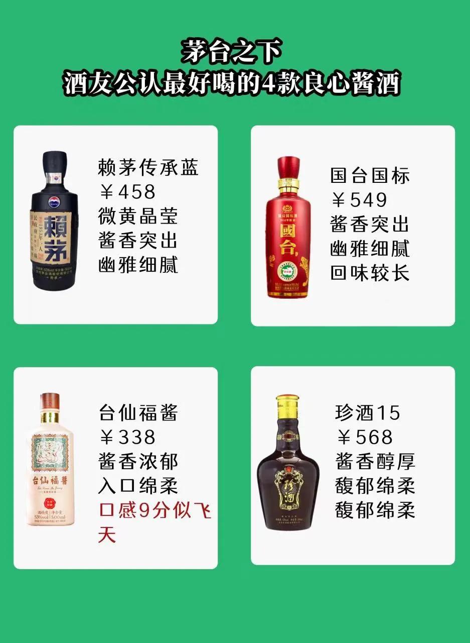 茅台之下，酒友公认最好喝的4款良心酱酒，你都喝过哪些？

1、赖茅传承蓝  推荐