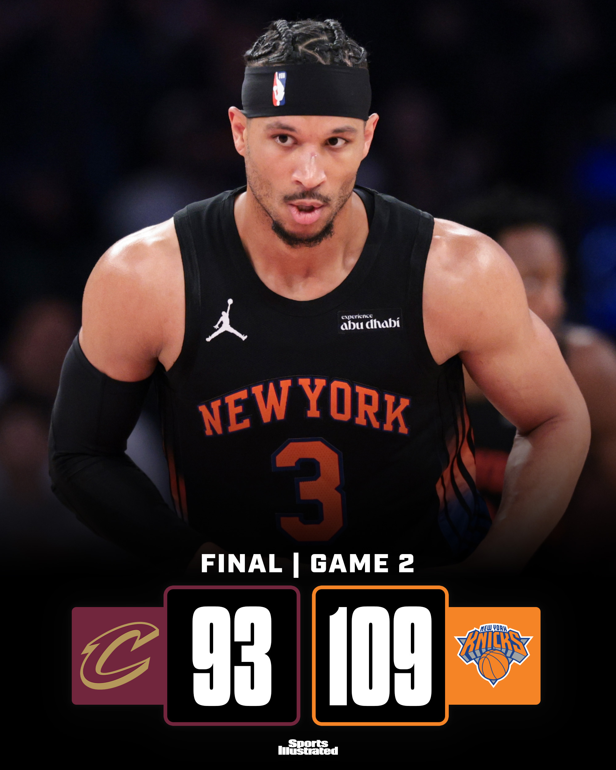 NBA  东决第二场，尼克斯第二节建立领先优势后再也没有给骑士机会。一举把系列赛