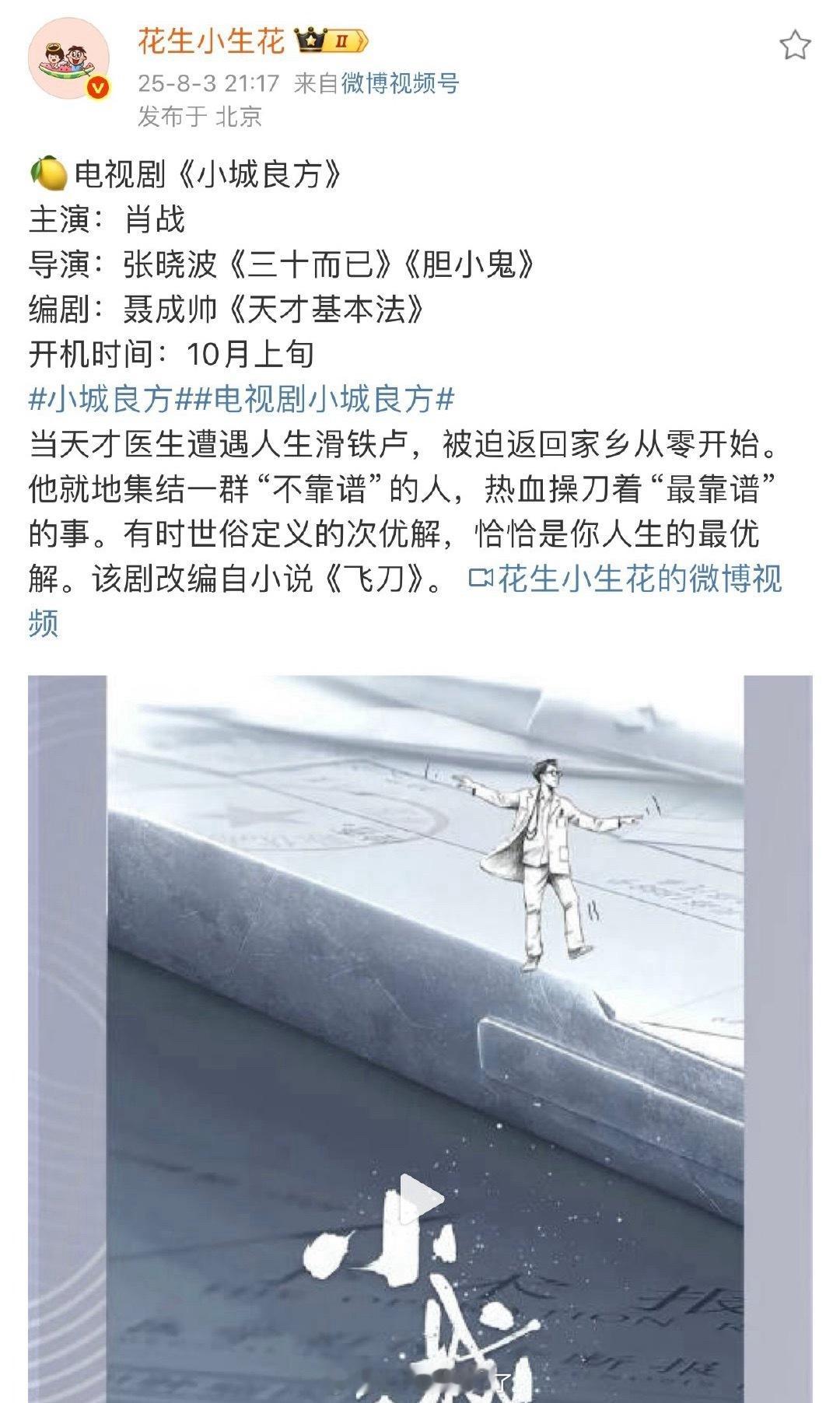肖战《小城良方》这个饼确定了，看起来也挺不错的吧？ ​​​