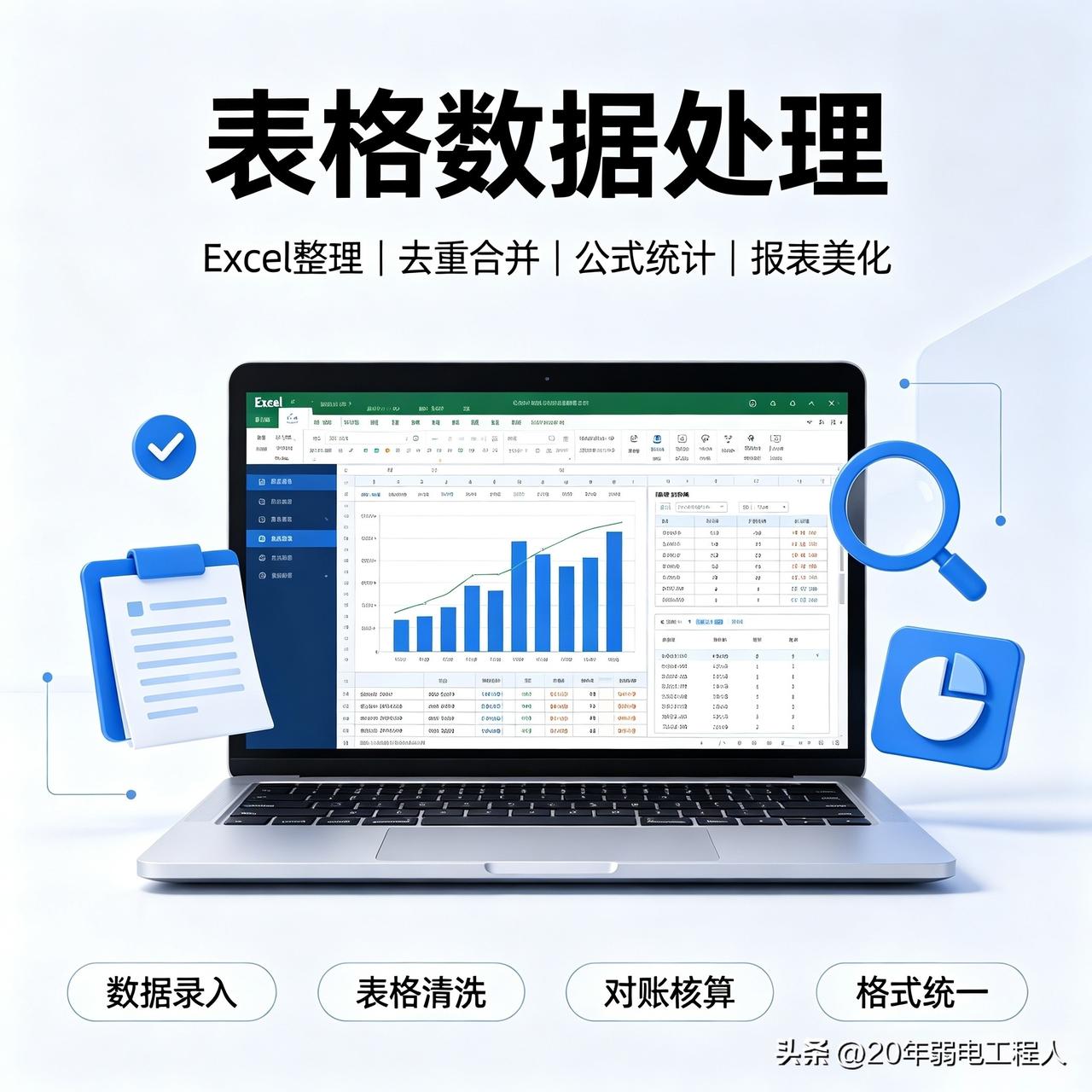 专业代做各类表格数据处理｜Excel全套服务
数据录入、整理分类、去重查重、拆分