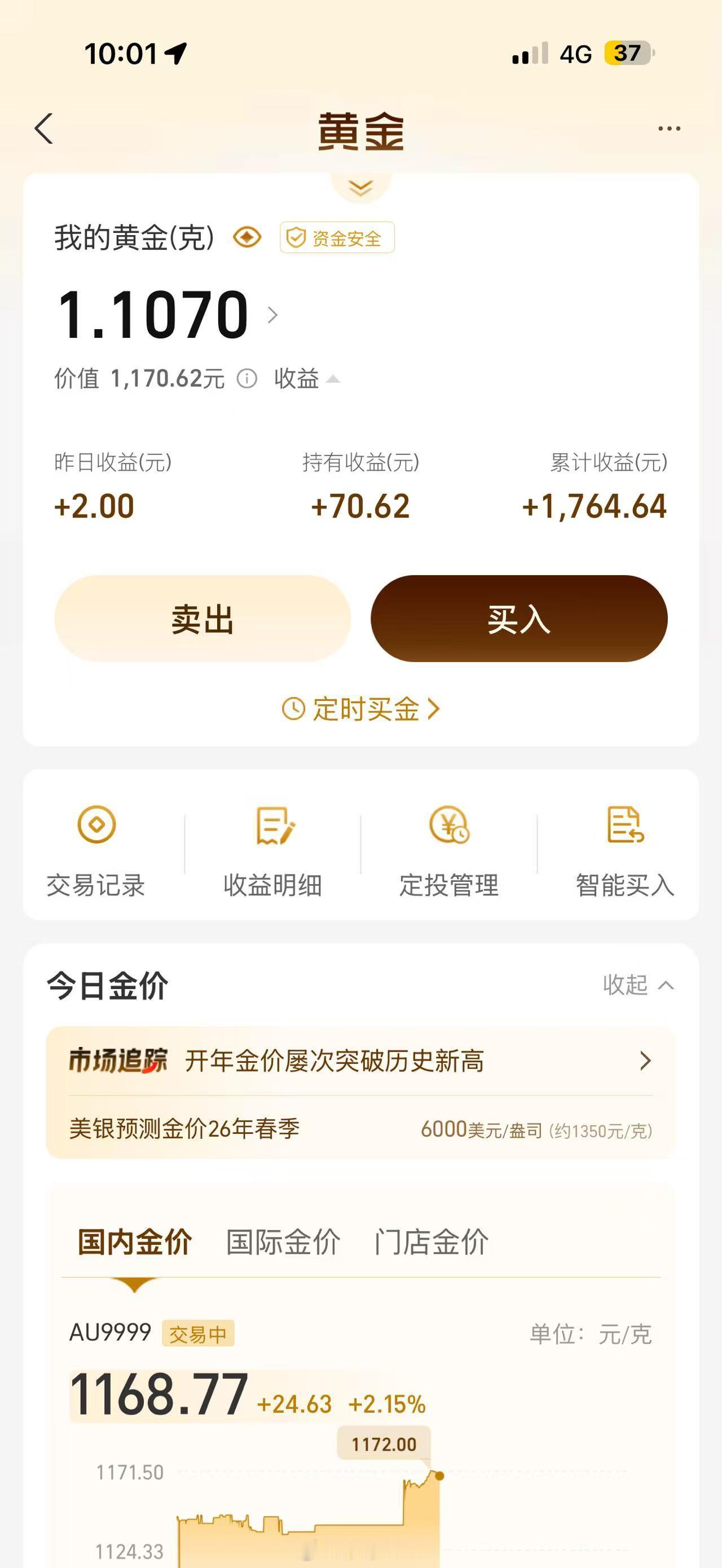 黄金白银再涨爆哈哈哈哈哈哈哈人已疯，我去年800的时候为什么要卖掉 真是撑死胆大