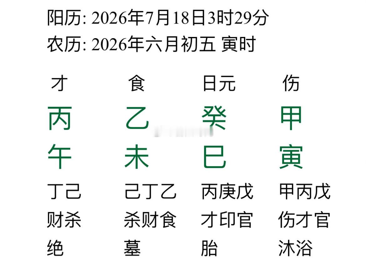今天丙午年 乙未月 癸巳日 我觉得寅卯时都还可以，食伤生财，财都在家里。只是说原
