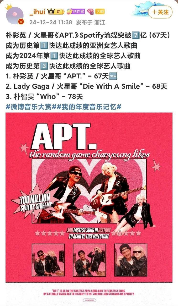 朴彩英APT声破天7亿，真全球大爆曲！！ 