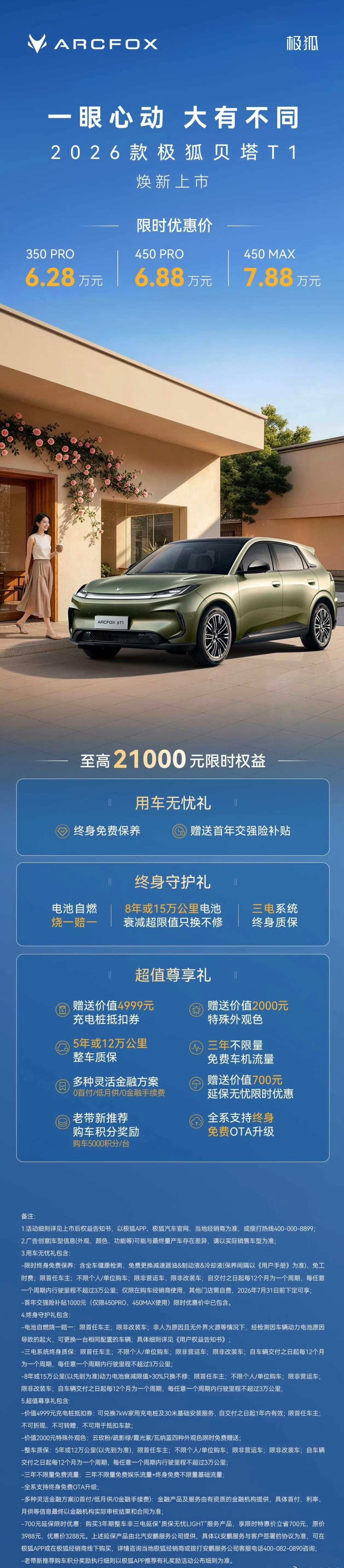 极狐贝塔T1正式上市，分为350Pro、450Pro、450Max三个车款，售价