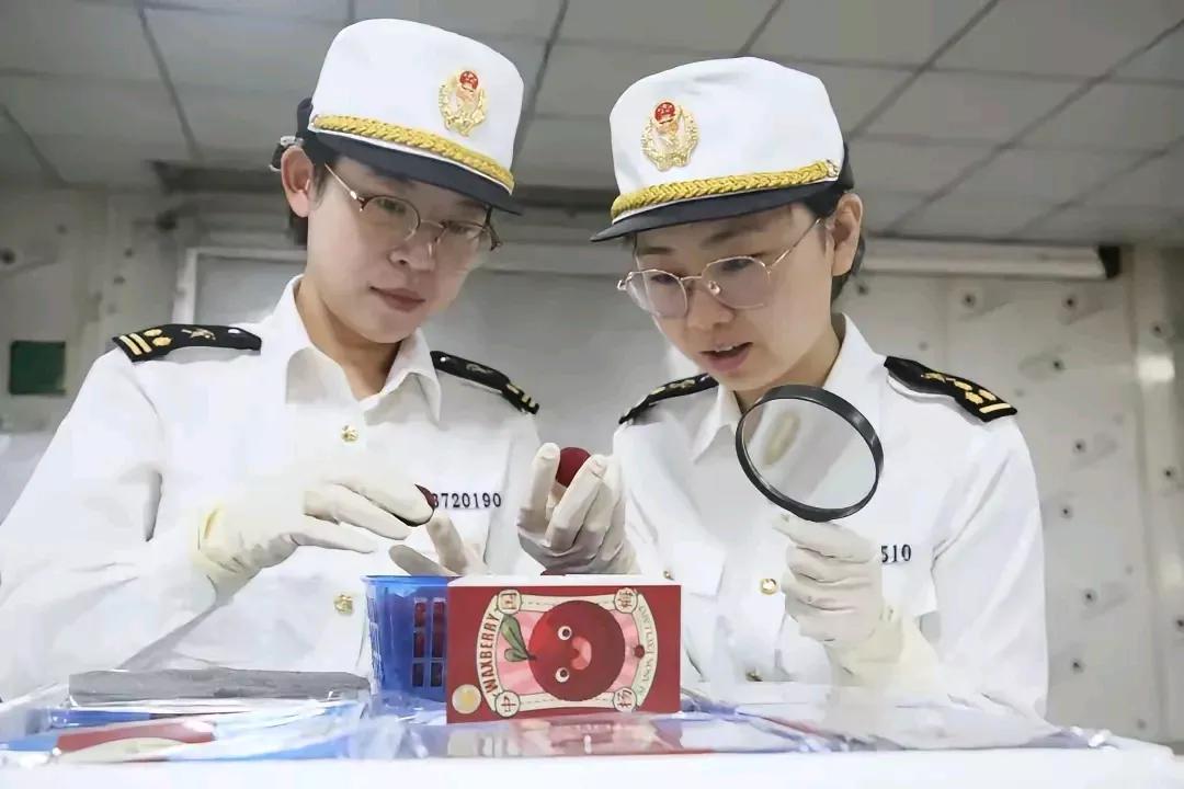 你们看看漳州的海关是多么的认真，这两个小姐姐不仅长得漂亮而且还特别仔细，她们正在