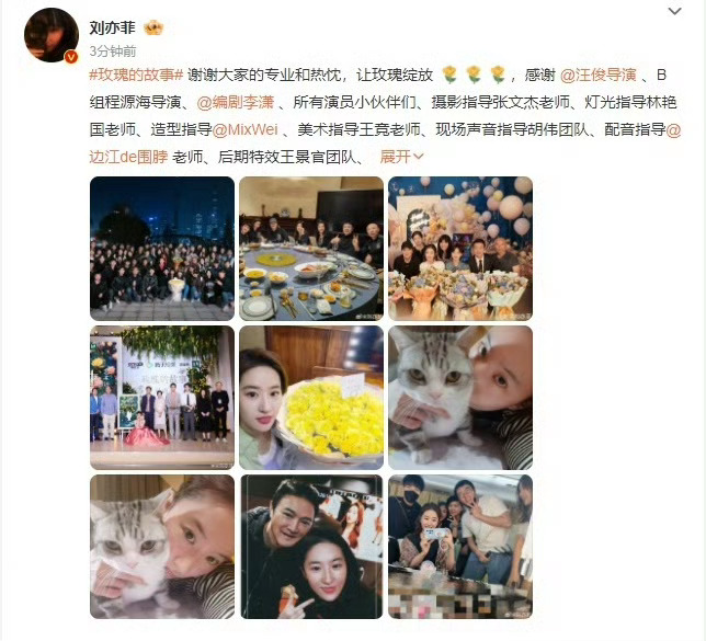 #刘亦菲发文感谢所有人#刘亦菲发文感谢了所有人，每一个闪亮的角色背后，除了演员自