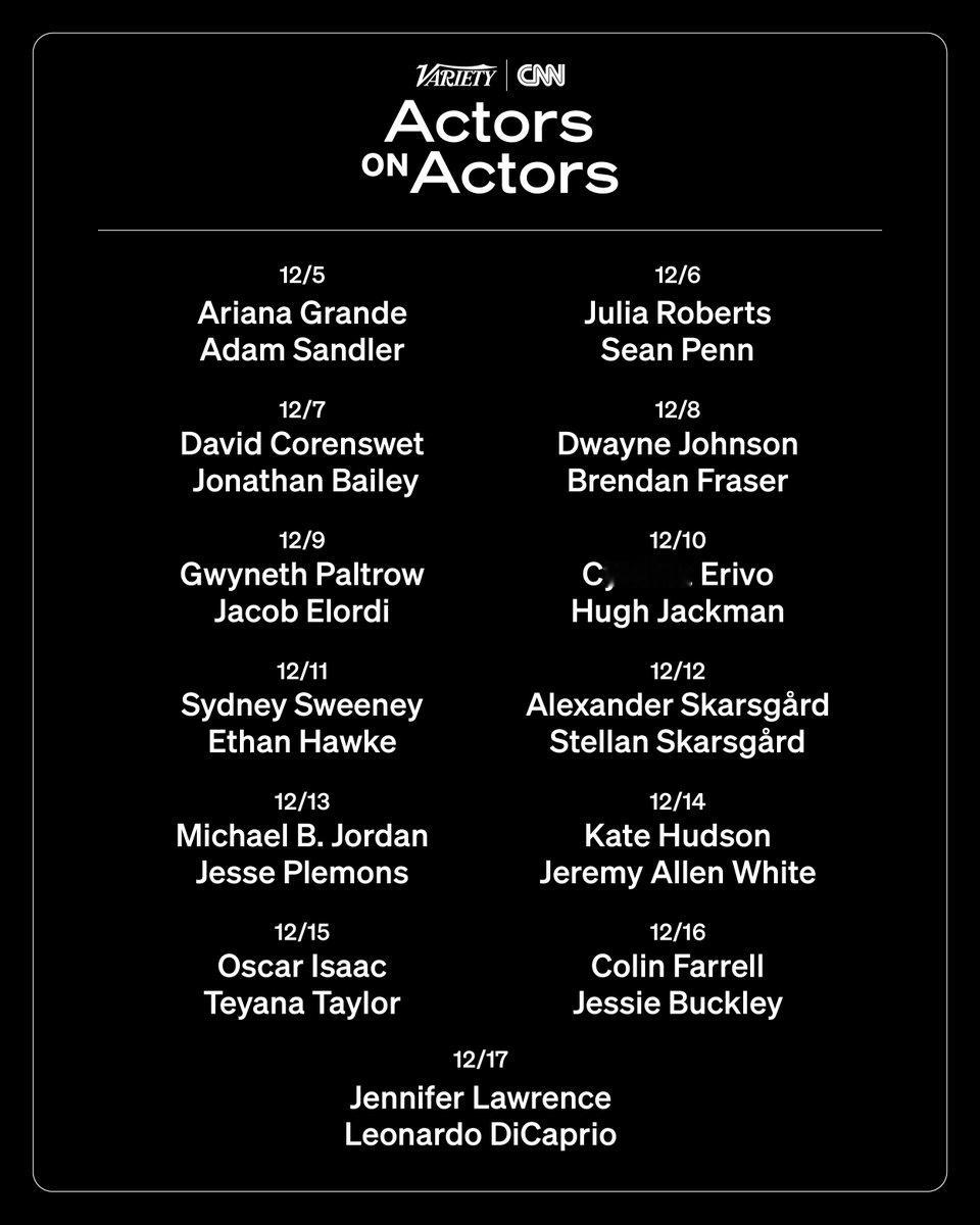 Variety公布今年颁奖季演员面对面采访13组阵容！12月5日开始，一天一对儿