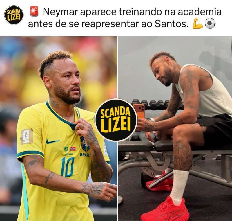 neymar 内马尔快拍分享了一张健身房训练的照片，能够看出在回归桑托斯俱乐部报