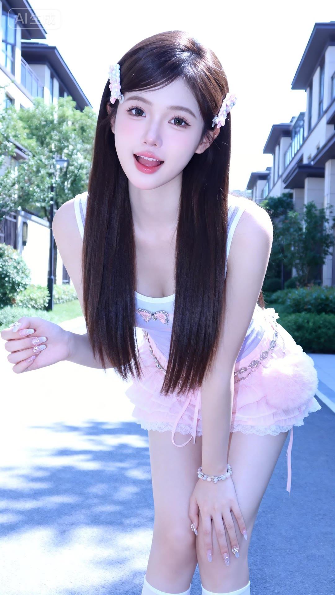 甜美少女风，粉色裙摆，阳光明媚，可爱到爆！🌞💖