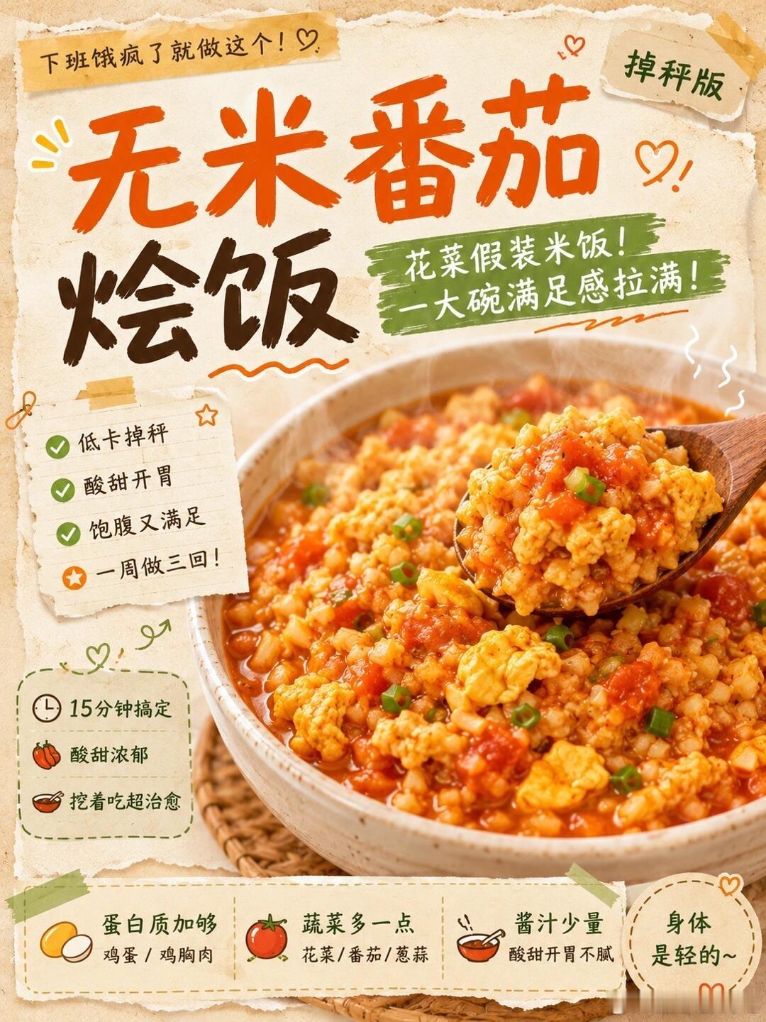 15分钟搞定低卡番茄烩饭，好吃还减脂！下班到家最怕又饿又馋，满脑子都是碳水。叫外