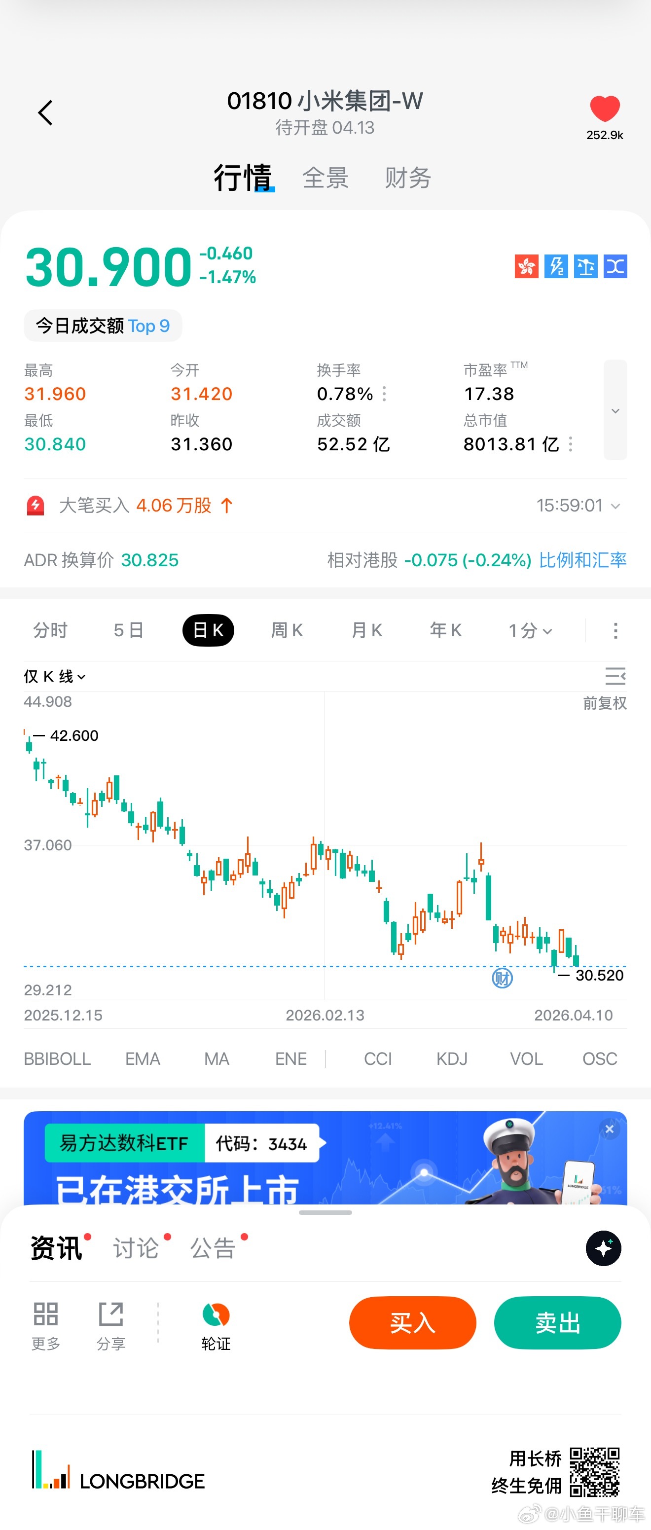 前段时间比较忙，没怎么看股票，今天看了一眼账户脑溢血快犯了，感谢小米让我学会了长