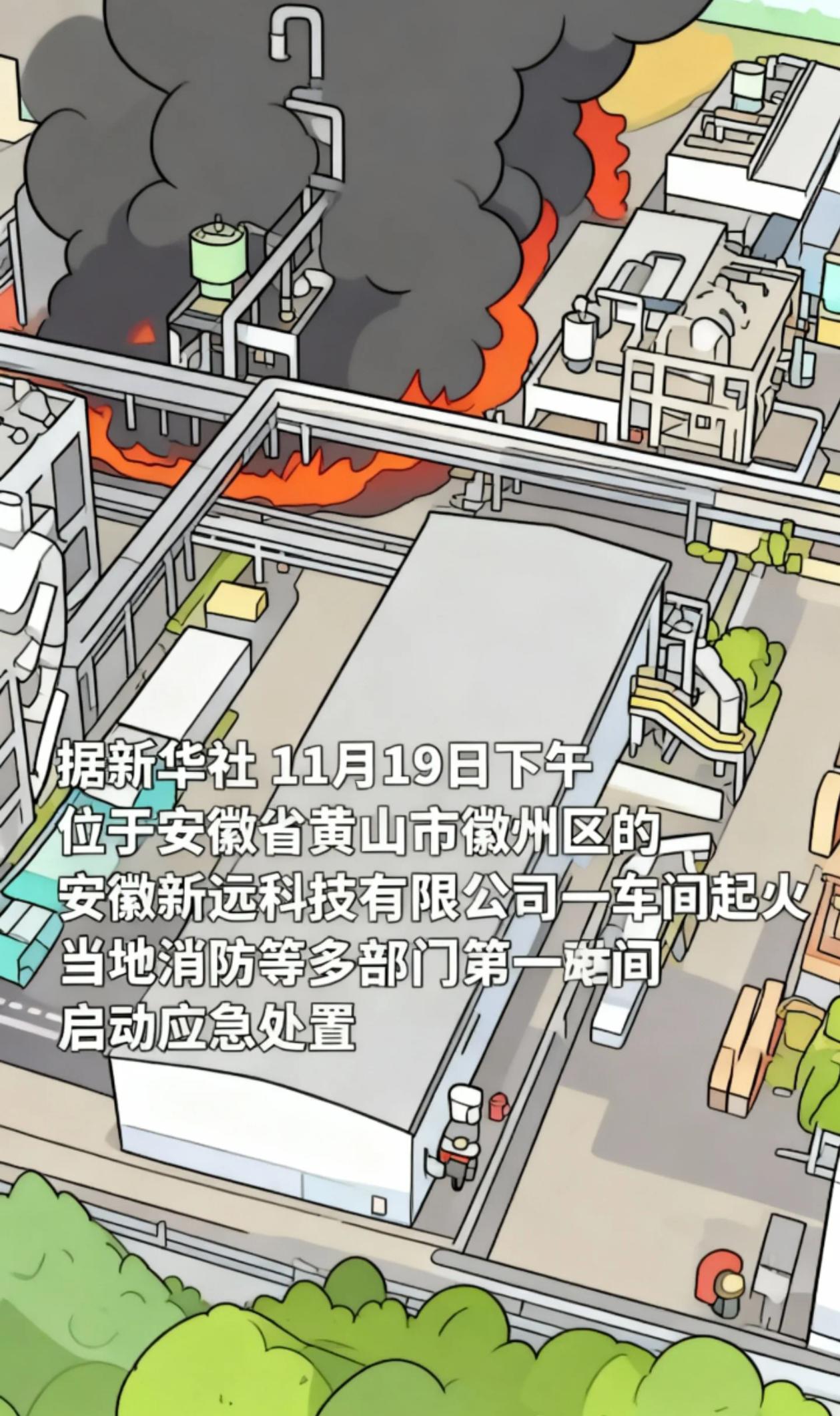 【黄山一科技公司车间起火致1人死亡】据新华社，
11月19日下午，位于黄山徽州区