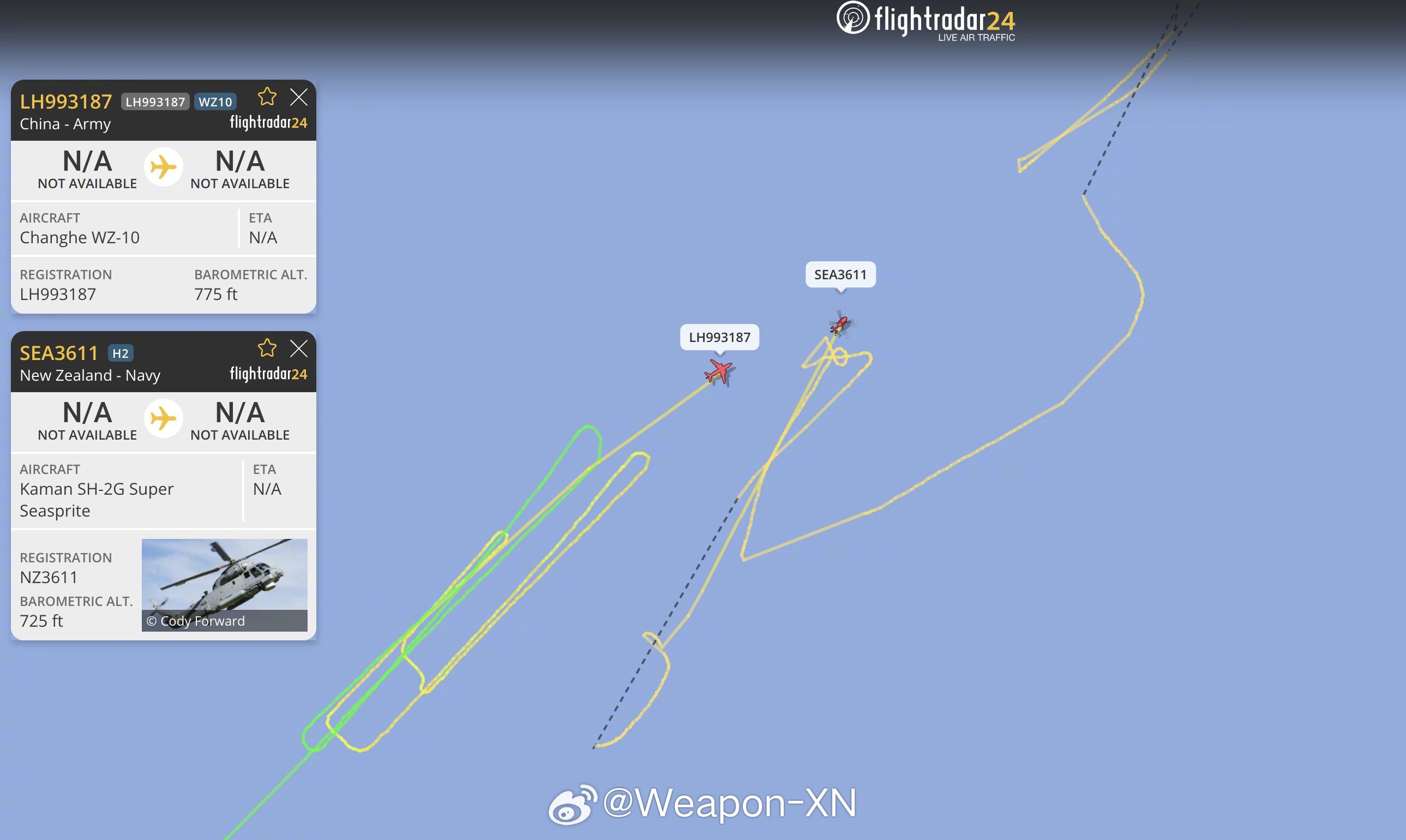 #兵器影像[超话]# 昨日，日、澳、新三国军舰通过台湾海峡时，我陆航派出直10武