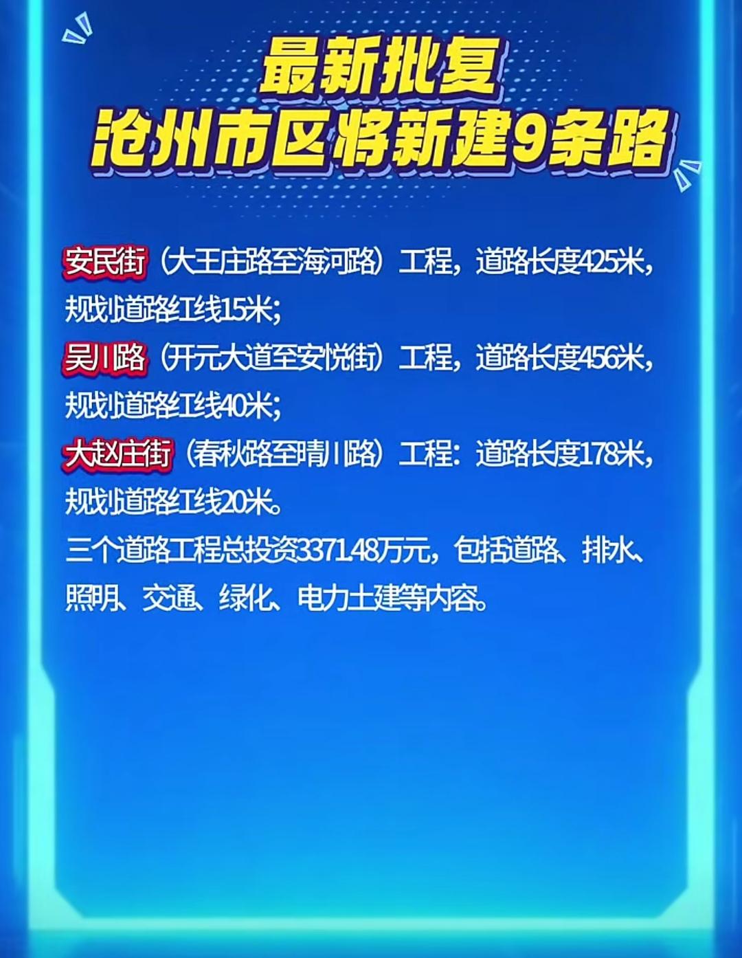 沧州市区将新建这9条道路

近日，沧州市发展和改革委员会网站发布多条道路工程项目