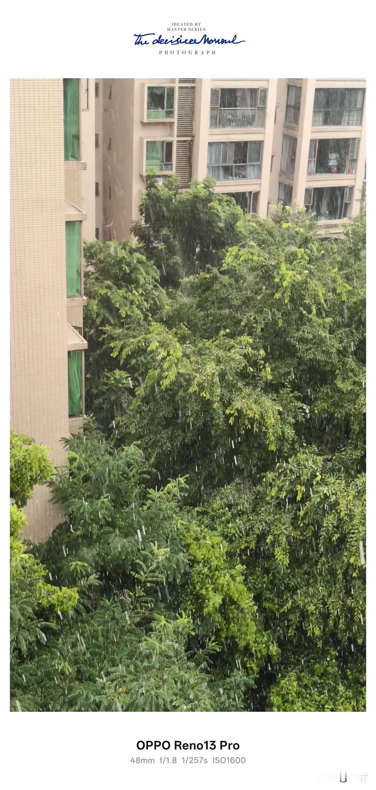 8月16日傍晚，峨眉山下起了倾盆大暴雨。站在自家窗前往外望去，雨丝密密麻麻倾泻而