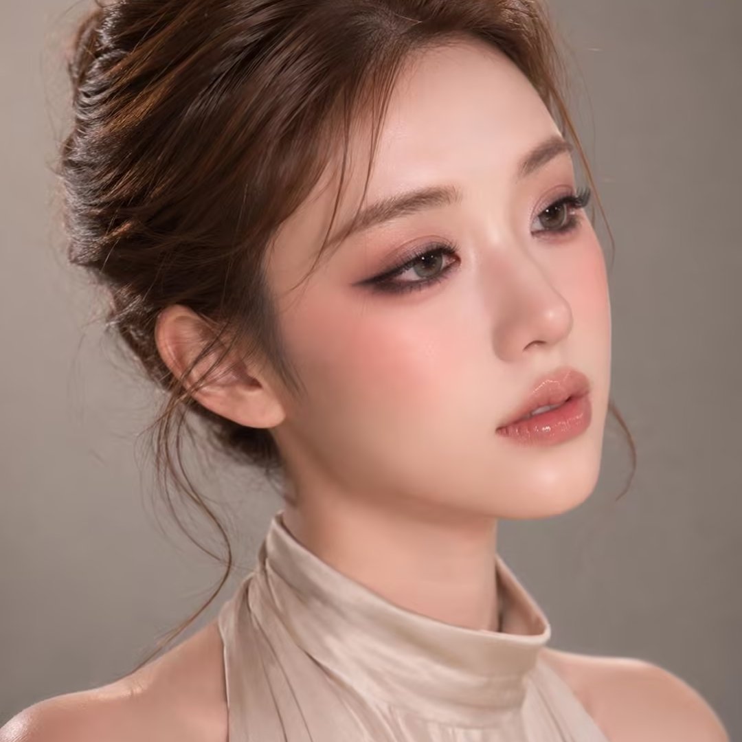 温柔轻熟氛围感盘发，低灰粉贵气淡妆慵懒松弛感低盘发太显气质，细碎胎毛碎发修饰轮廓