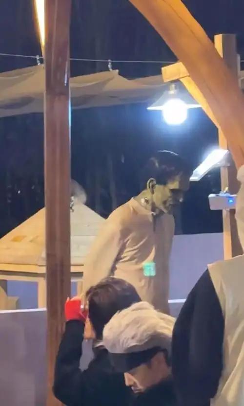 范丞丞在上海欢乐谷cos绿巨人，捂得亲妈都认不出！

结果却被手腕纹身一秒出卖！