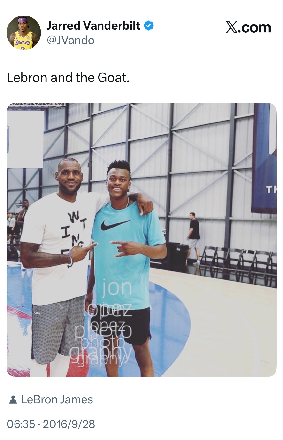 国外湖人博主考古到彪哥的推特：Lebron and the Goat[允悲] ​