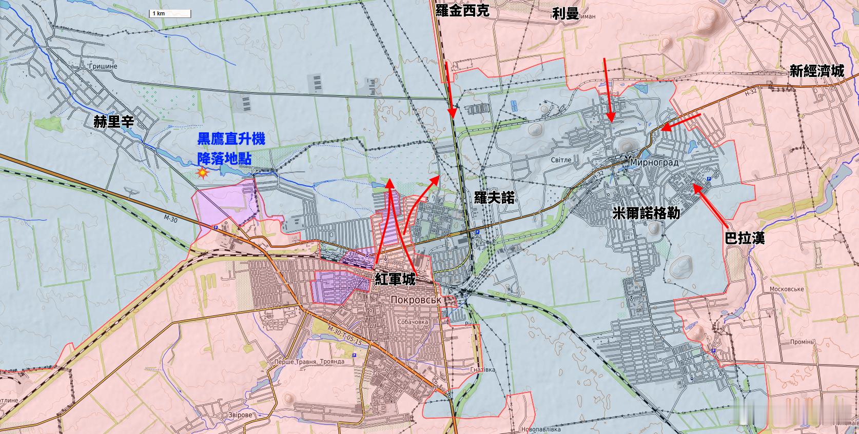由於特種部隊突襲失利，俄軍反而向赫里辛方向推進，並且控制拉祖爾尼區和索爾涅奇尼區