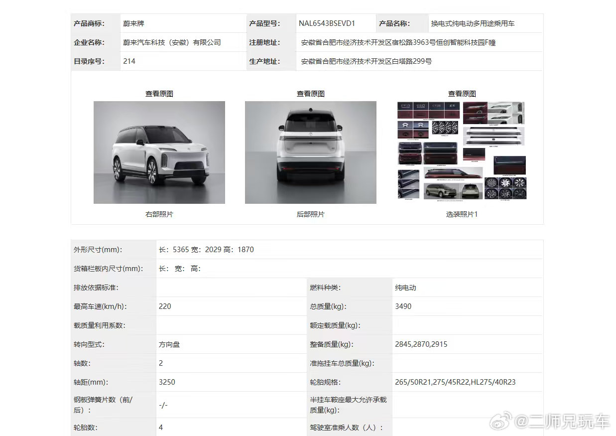 今天看了蔚来ES9在工信部的申报信息，不由得感慨，现在的国产厂商实力是真的强，连