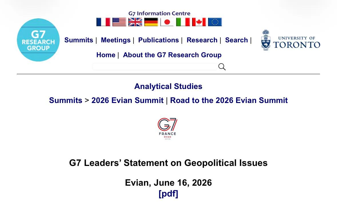 G7峰会重申维护台海和平稳定，反对单方面改变现状。

当地时间6月16日至17日