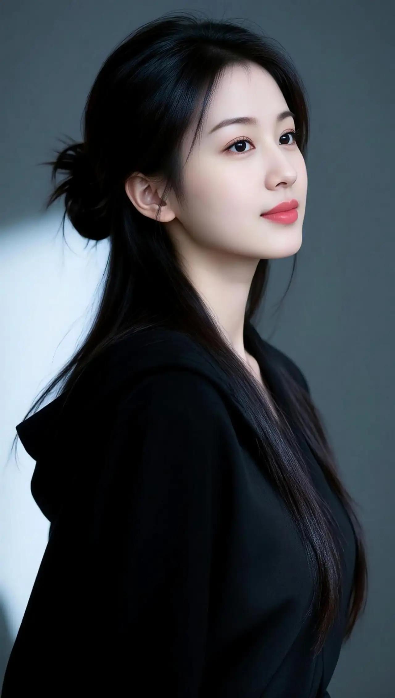 优雅黑衣少女，微笑中透出温柔与自信🌟🍎🌟
